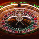 Close up shot of professional roulette spinning wheel in casino