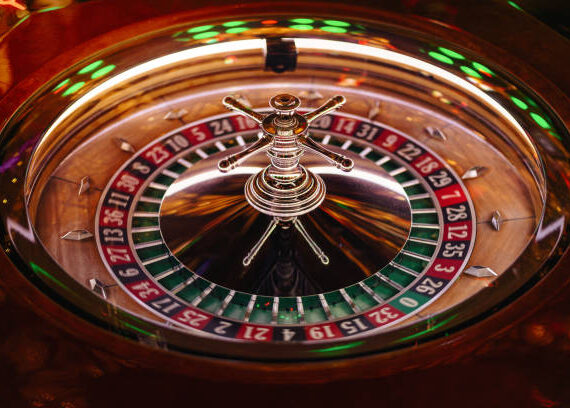 Close up shot of professional roulette spinning wheel in casino